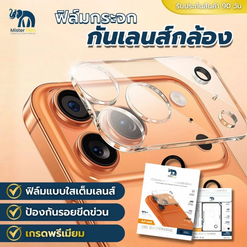 ฟิล์มกันรอยเลนส์กล้อง เเบบใส เกรดพรีเมี่ยม ครอบคลุมทั้งกล้องเเละฐาน ป้องกันฝุ่น ป้องกันรอยขีดข่วน รับประกันสินค้า90วัน