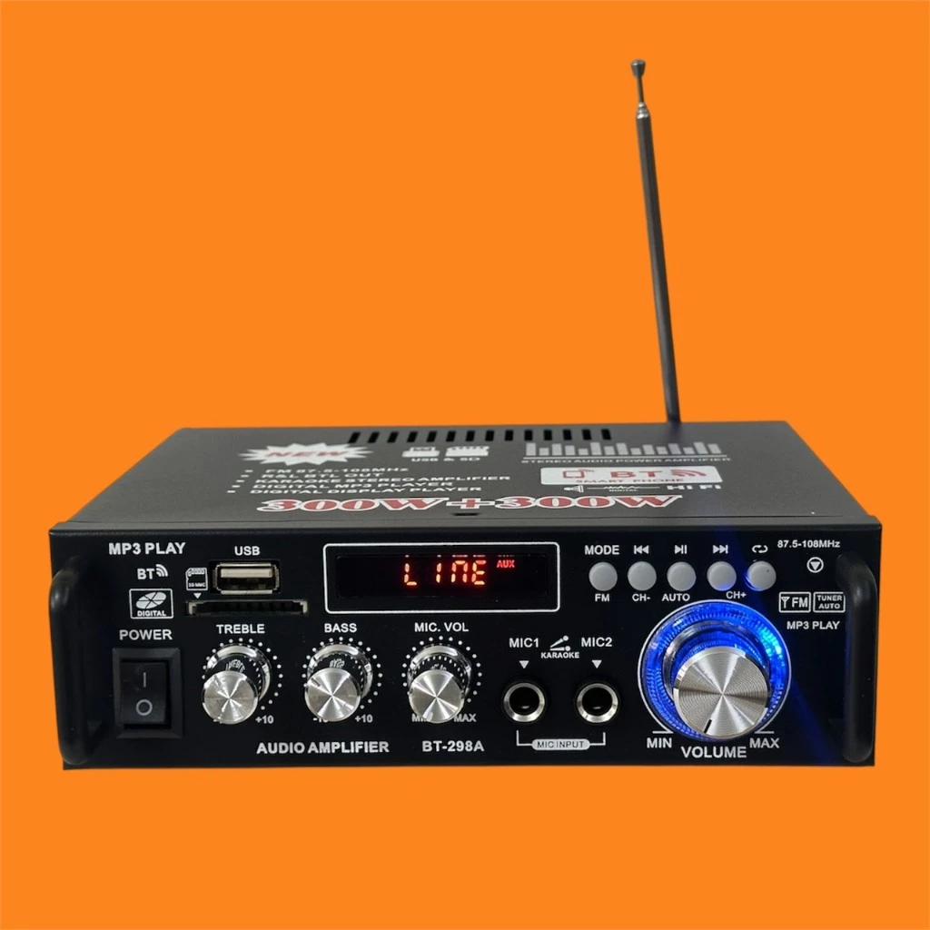 แอมป์ขยายเสียง ACDC มี Bluetooth /USB/SD/FM เครื่องขยาย 600W(300W+300W)BT-298A