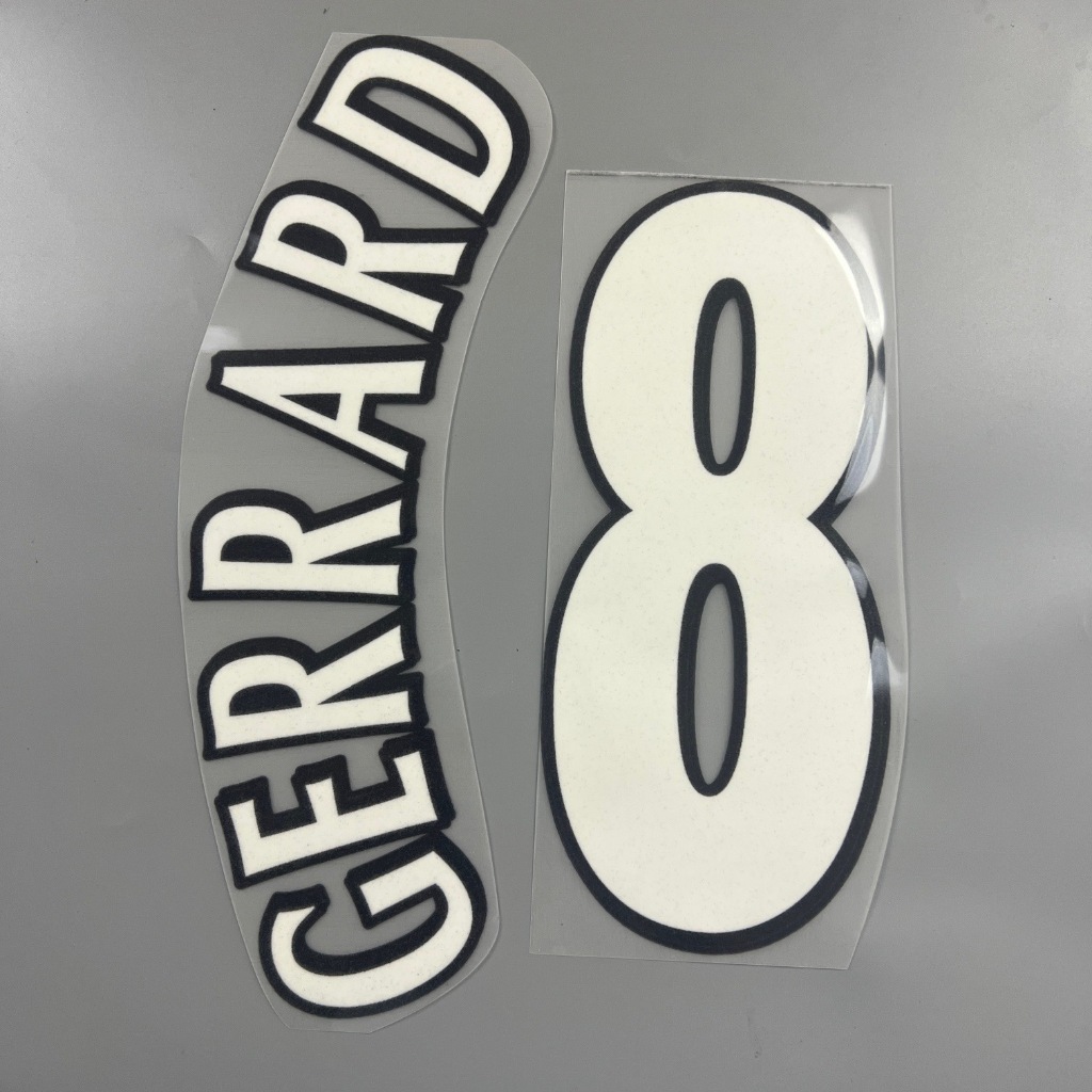 เบอร์ชื่อ เสื้อฟุตบอล ย้อนยุค กัมมะหยี่ ลิเว่อพูล 2005 สีขาว 8 GERRARD Retro Name Number Football Shirt