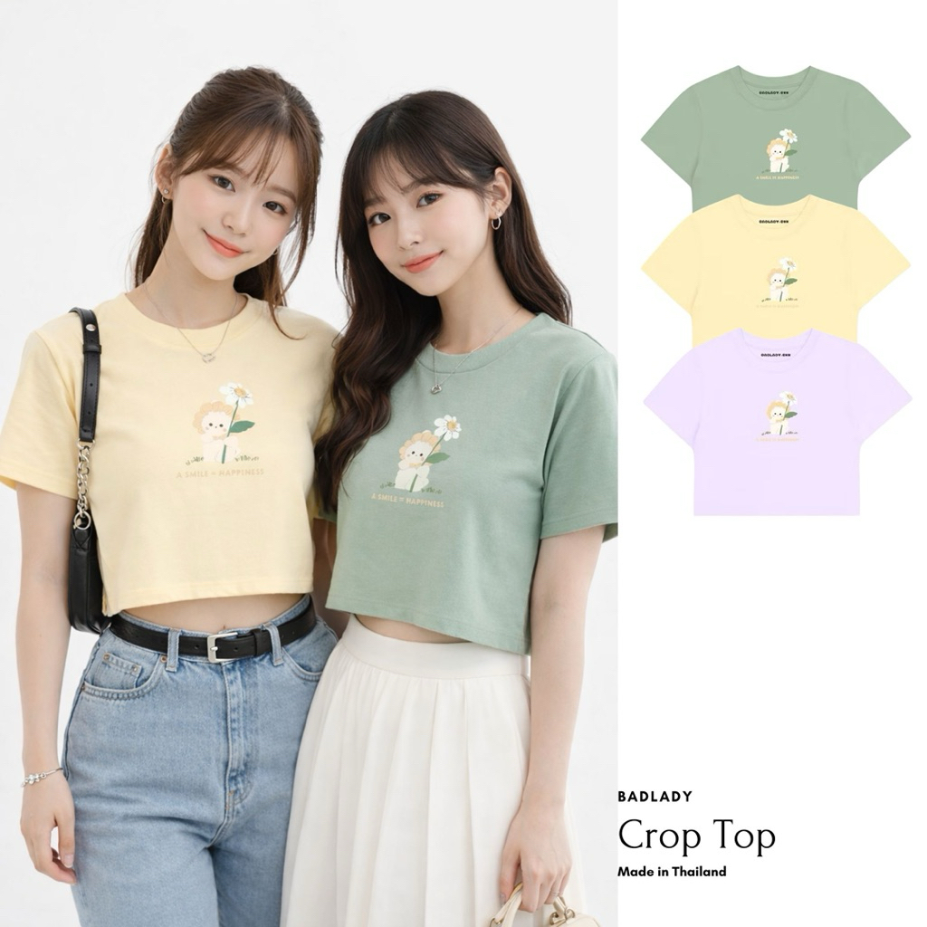 BADLADY.BKK เสื้อครอปแฟชั่น ใส่แล้วน่ารักขนาดfreesize ลาย“ smile flower "