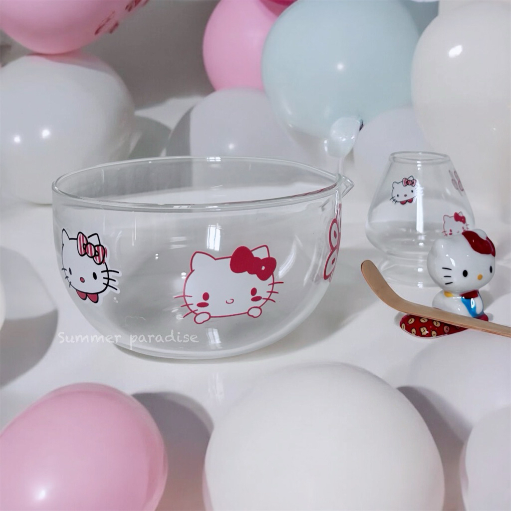 ❤️พร้อมส่ง❤️chawan ชุดชงมัทฉะ ถ้วยชงมัทฉะเซ็ท 3 ชิ้นลายคิตตี้ (ทรงกลม)