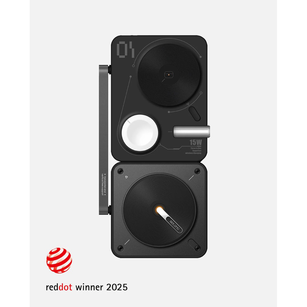 (รุ่นใหม่จะไม่มี logo qi2 แล้ว)แท่นชาร์จไร้ Aulumu M01 4-IN-1 Foldable Charging Station