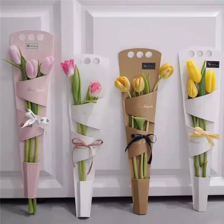 ออกใบเสร็จได้ การ์ดใส่ดอกไม้ ห่อช่อดอกไม้ ทรงยาว หูจับ3รู มีหลายสี