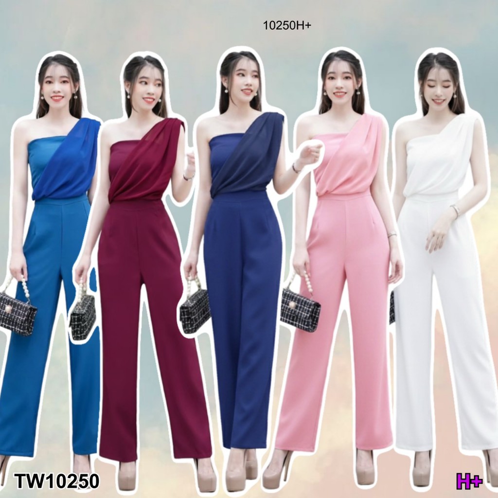 Jump suit จั้มสูทเกาะอก ไหล่เดียว TW10250 TwinsShopVip พร้อมส่ง