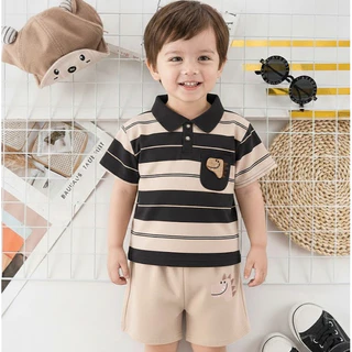 Babyonline(Y512)2K5 (ส่งด่วน1วัน) ชุดเซ็ตเสื้อคอปกกางเกงขาสั้นสุดเท่สำหรับเด็กผู้ชาย ผ้านิ่ม ระบายอากาศได้ดี