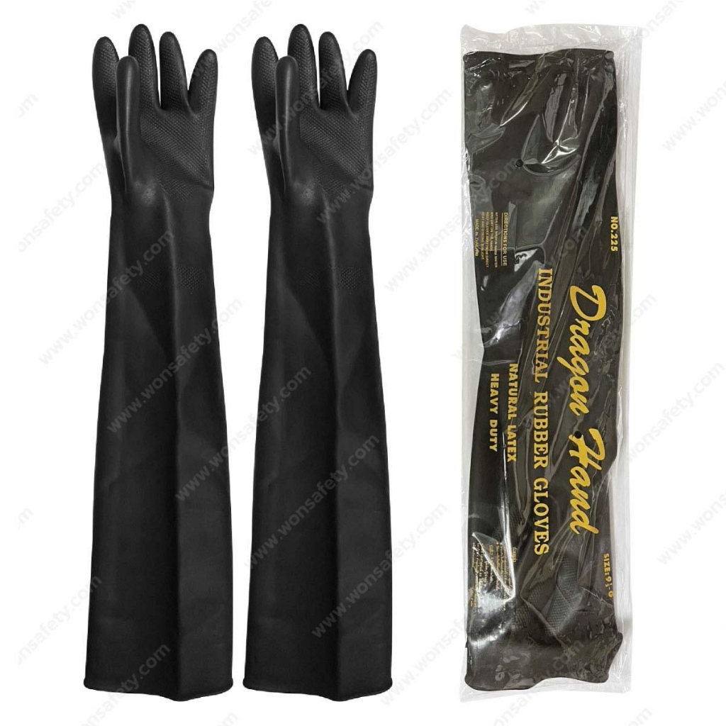 ถุงมือยางธรรมชาติสีดำยาว 24 นิ้ว DRAGON HAND แบบหนา (1คู่)