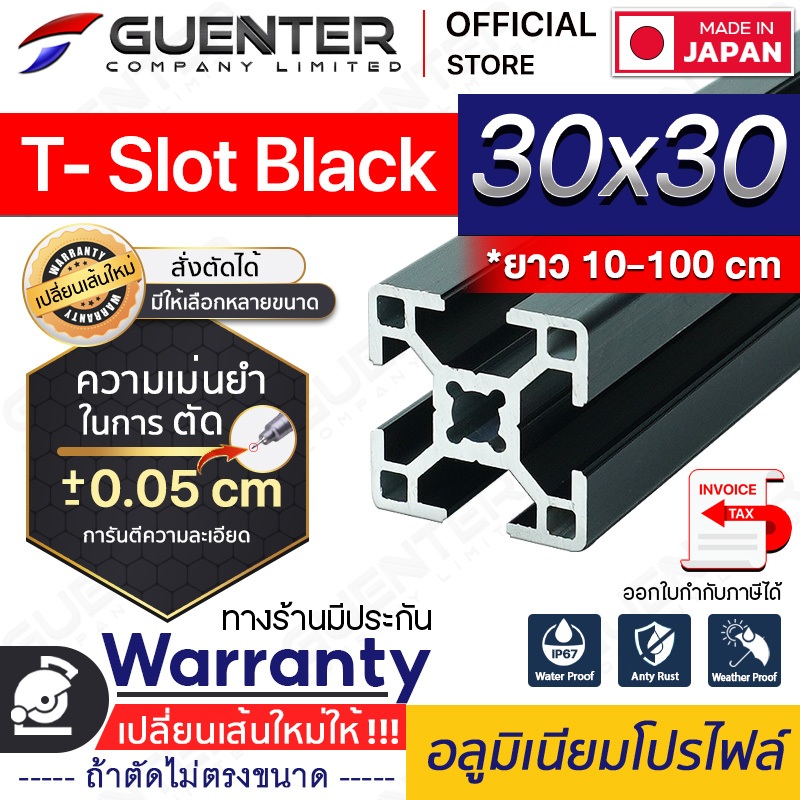 อลูมิเนียมโปรไฟล์ 30×30 T-Slot Black (สั่งตัดได้ ขนาด cm) ยาวสุด 1 เมตร สินค้ามาตรฐาน ราคาถูกสุด [AL