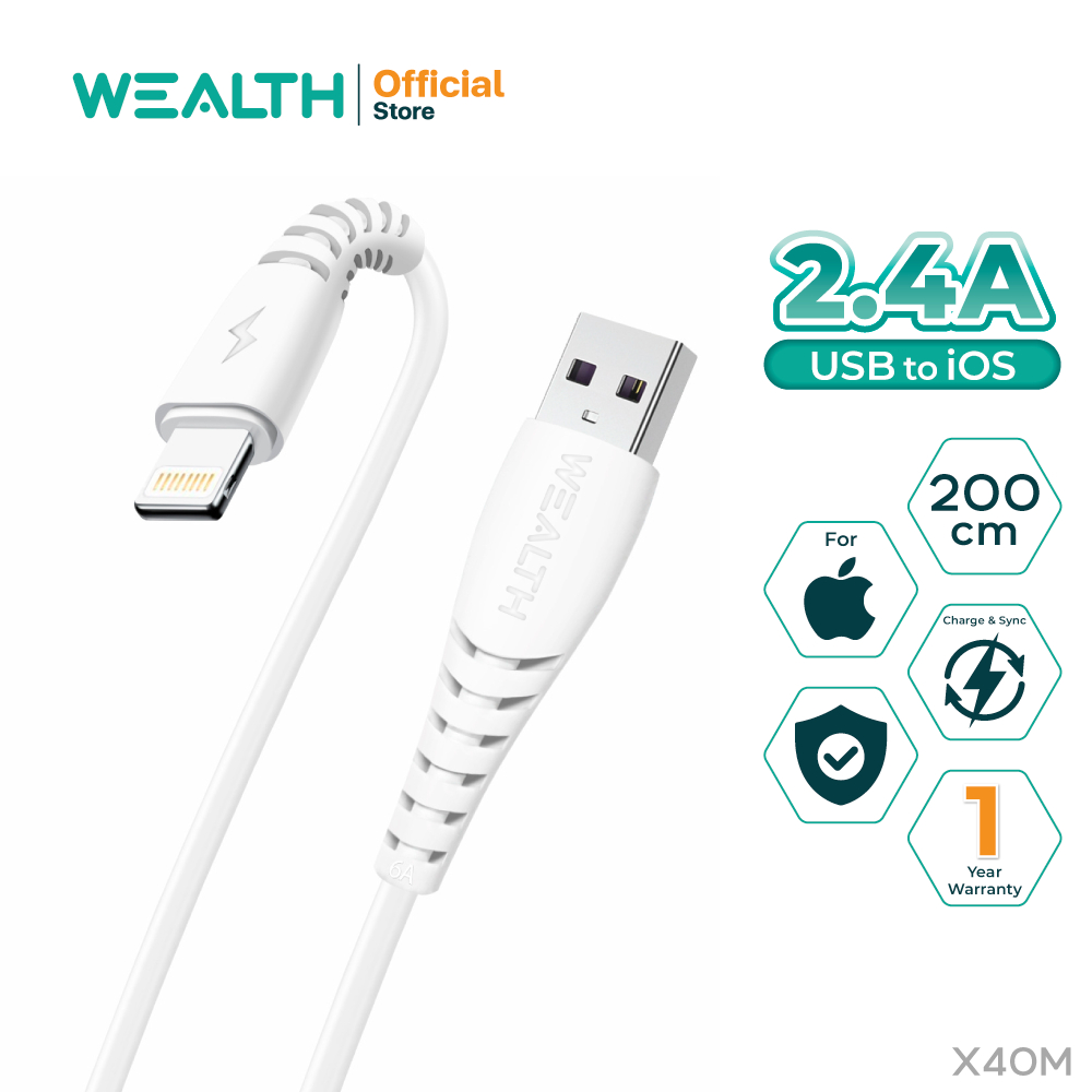 WEALTH สายชาร์จ Micro USB ที่ชาร์จมือถือ รุ่น X40M ชาร์จเร็ว สายชาร์โทรศัพท์ คุณภาพสูง ทนทาน
