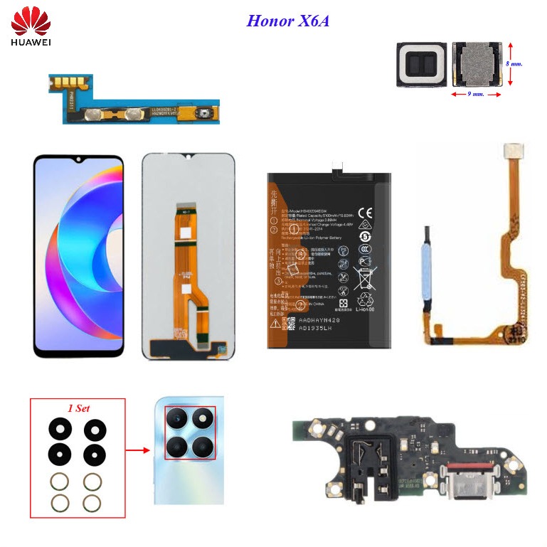 อะไหล่มือถือ Huawei Honor X6A,WDY-LX1,WDY-LX2,WDY-LX3/สายแพร/ลำโพงหูฟัง/กระจกเลนส์กล้อง/แบต HB476594