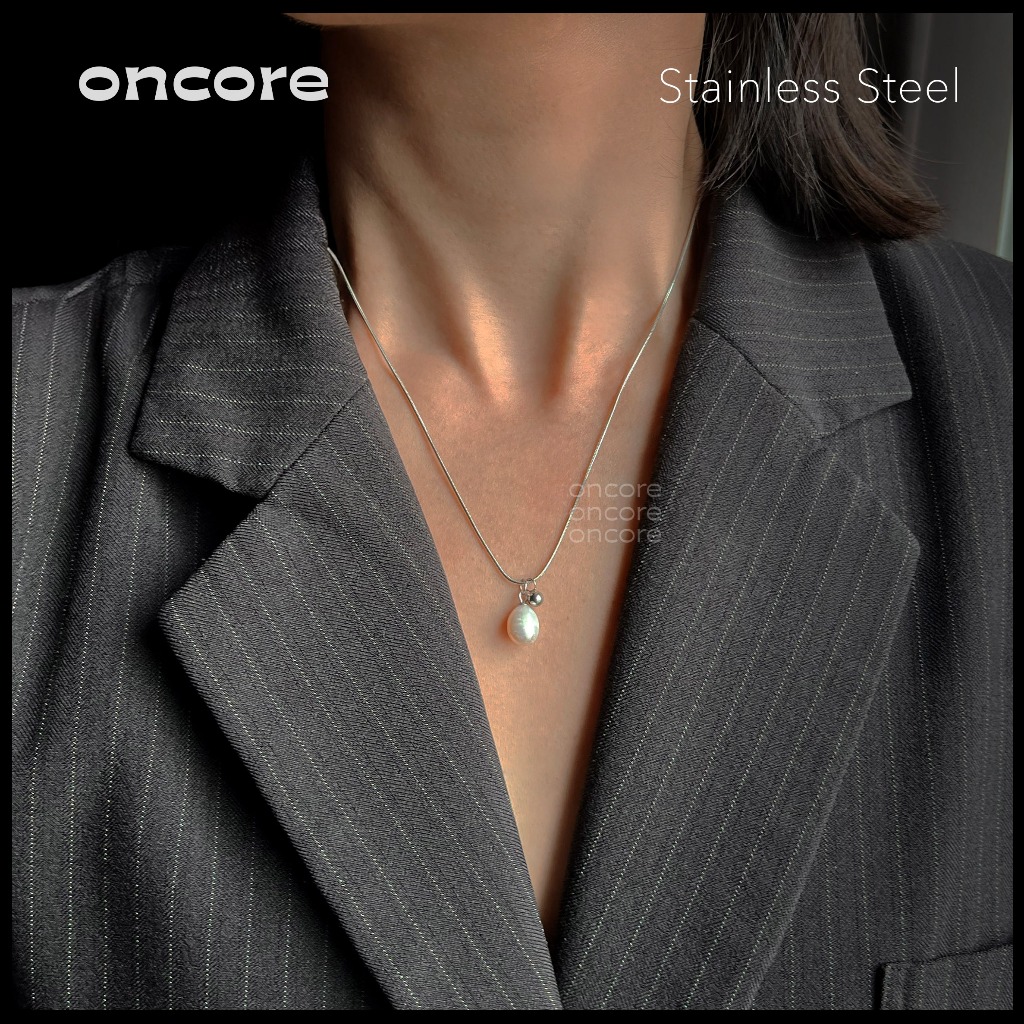 Oncore | สร้อยสแตนเลสมินิมอล รุ่น Pearl Drop จี้ไข่มุกเทียม สไตล์มินิมอล ใส่ออกงานได้ (Nickel Safe)