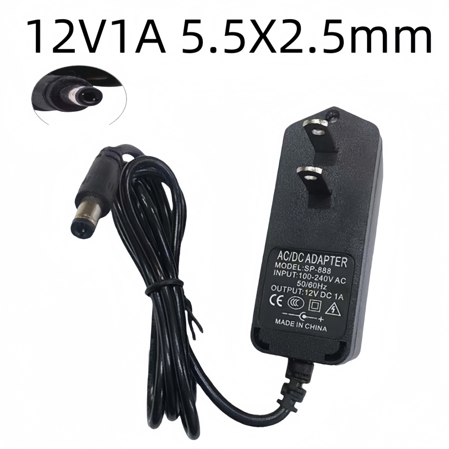 DC อะแดปเตอร์ 12V 1A 1000ma ขนาดหัวเสียบ 5.5x2.5mm สีดำ