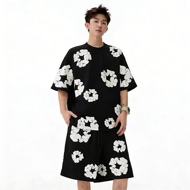 ชุดเซ็ทผู้ชาย เสื้อยืด oversize homeboy เสื้อเชิ้ตผู้ชายไซส์ใหญ่ เกงขาสั้น ฮิปฮอป summer - รูปที่ 2