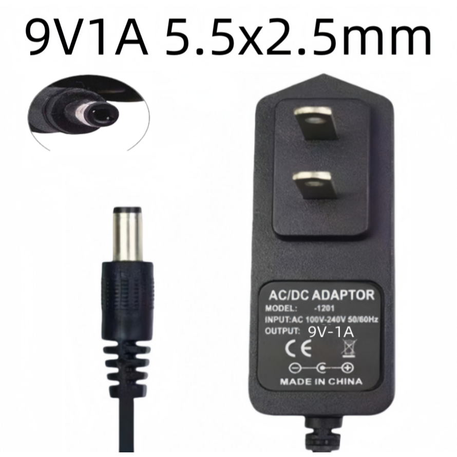 DC อะแดปเตอร์ 9V 1A 1000ma ขนาดหัวเสียบ 5.5x2.5mm สีดำ