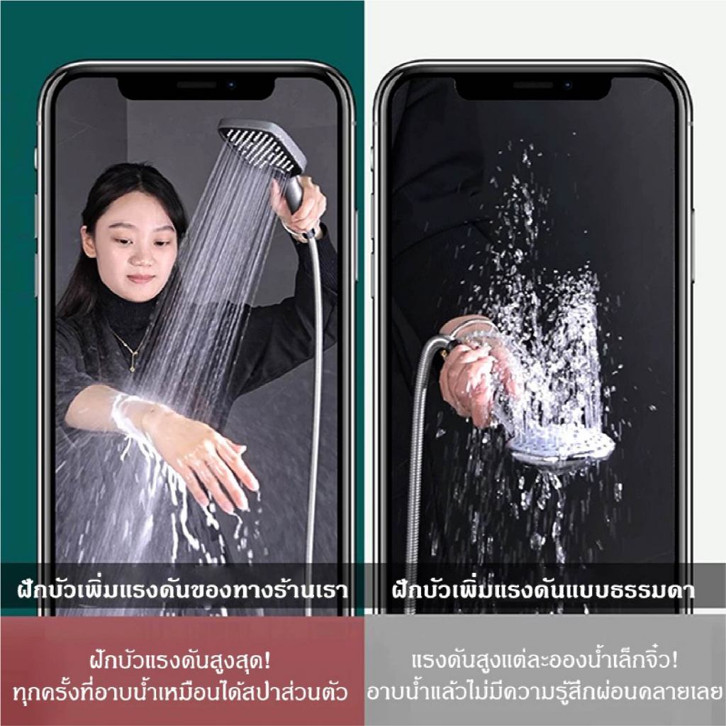 ฝักบัวแรงดันสูง ขนาด ฝักบัว อาบนํ้า สีดำและสีเทาเข้ม ฝักบัวอาบน้ํา ปรับได้สามโหมด หลุมหยาบ ปริมาณน้ำมาก COD - รูปที่ 2