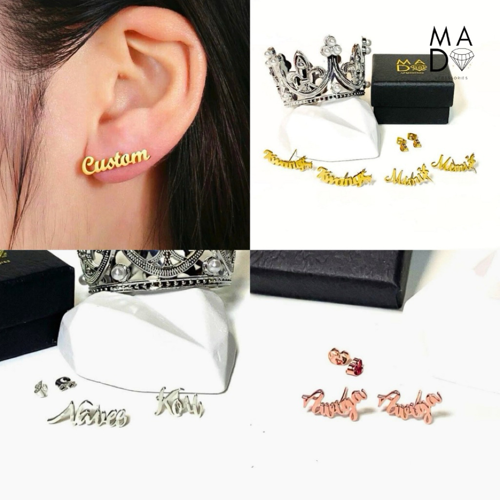 ร้านไทย🇹🇭✨ต่างหูชื่อ, ต่างหูตัวอักษร, ต่างหูแบบแป้น, ทำข้างละชื่อได้, สแตนเลสแท้🎁พร้อมกล่อง+ถุงแบรนด์✔️จัดส่งใน 5- 7 วัน