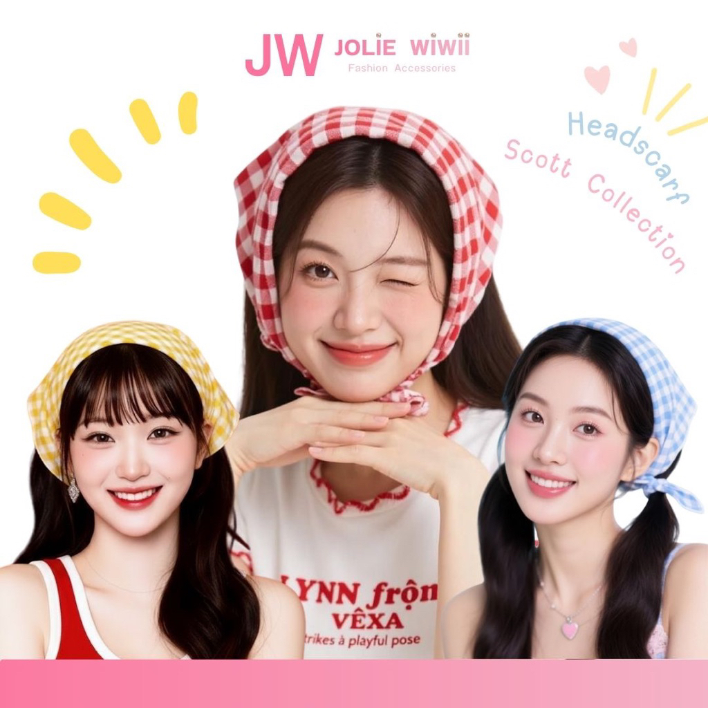 Jolie Wiwii ผ้าโพกหัวลายสก๊อต ผ้าโพกผม Checkered Head Scarf
