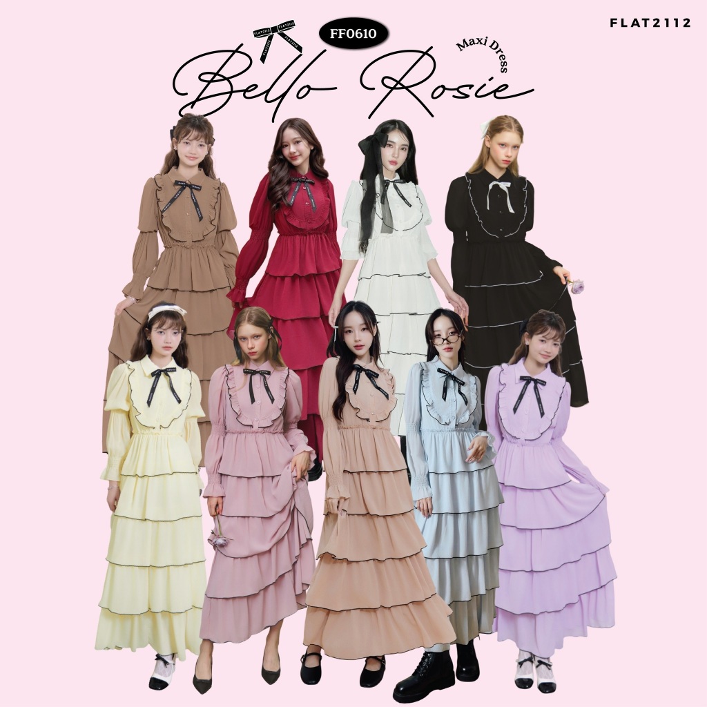 FLAT2112 : BELLO ROSIE MAXI DRESS เดรสยาว แต่งระบายชั้นๆ ชุดออกงาน (FF0610)