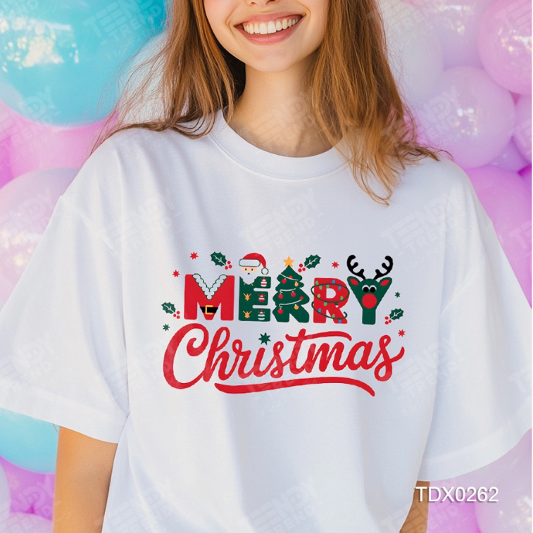 Teendy Trend เสื้อยืดผู้ชาย ผู้หญิง คอตตอน ลายchristmas สีขาว รุ่นTDX0262-WH