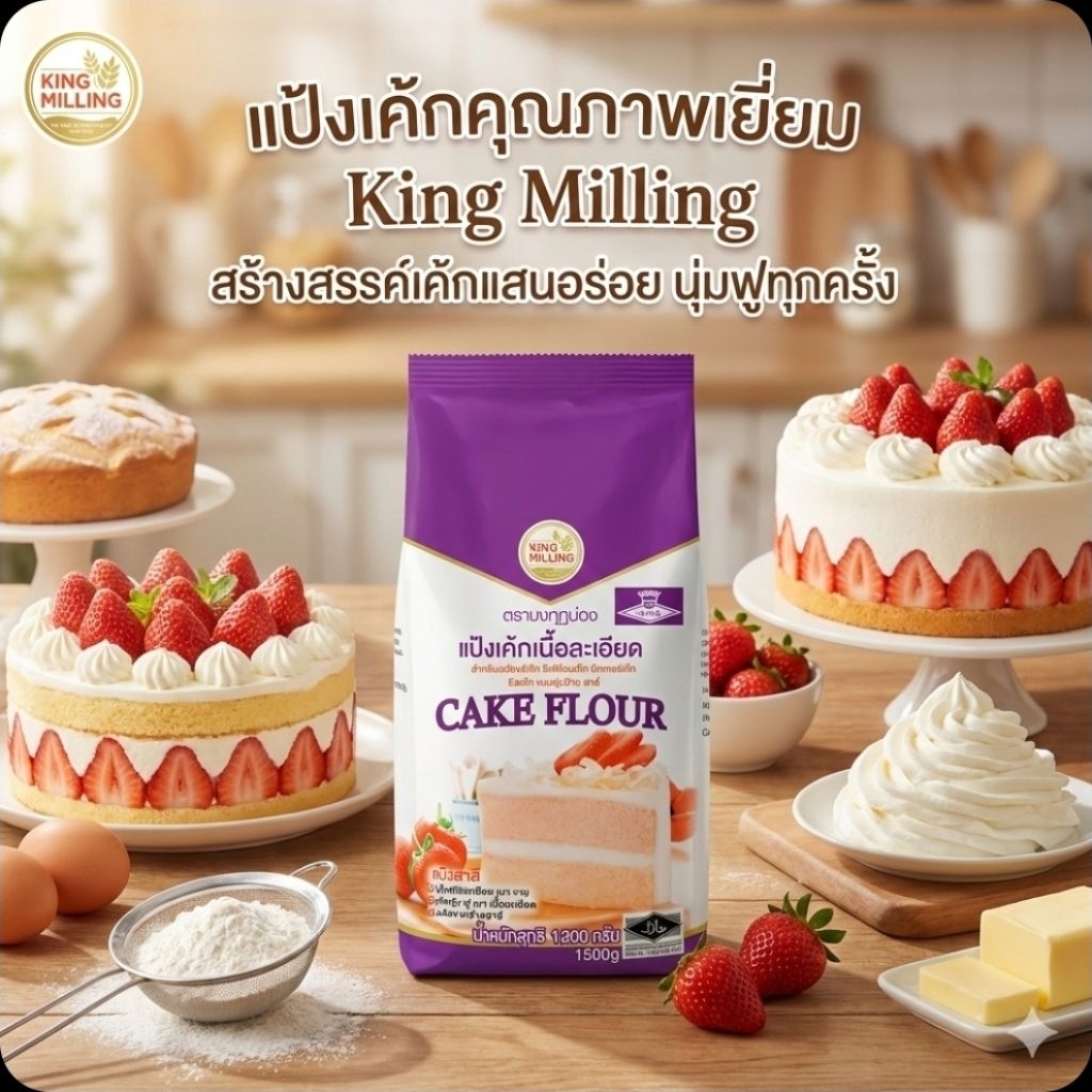 🥞KM มงกุฏม่วง แป้งเค้กเนื้อละเอียด ขนาด 1 กิโลกรัม.🥞