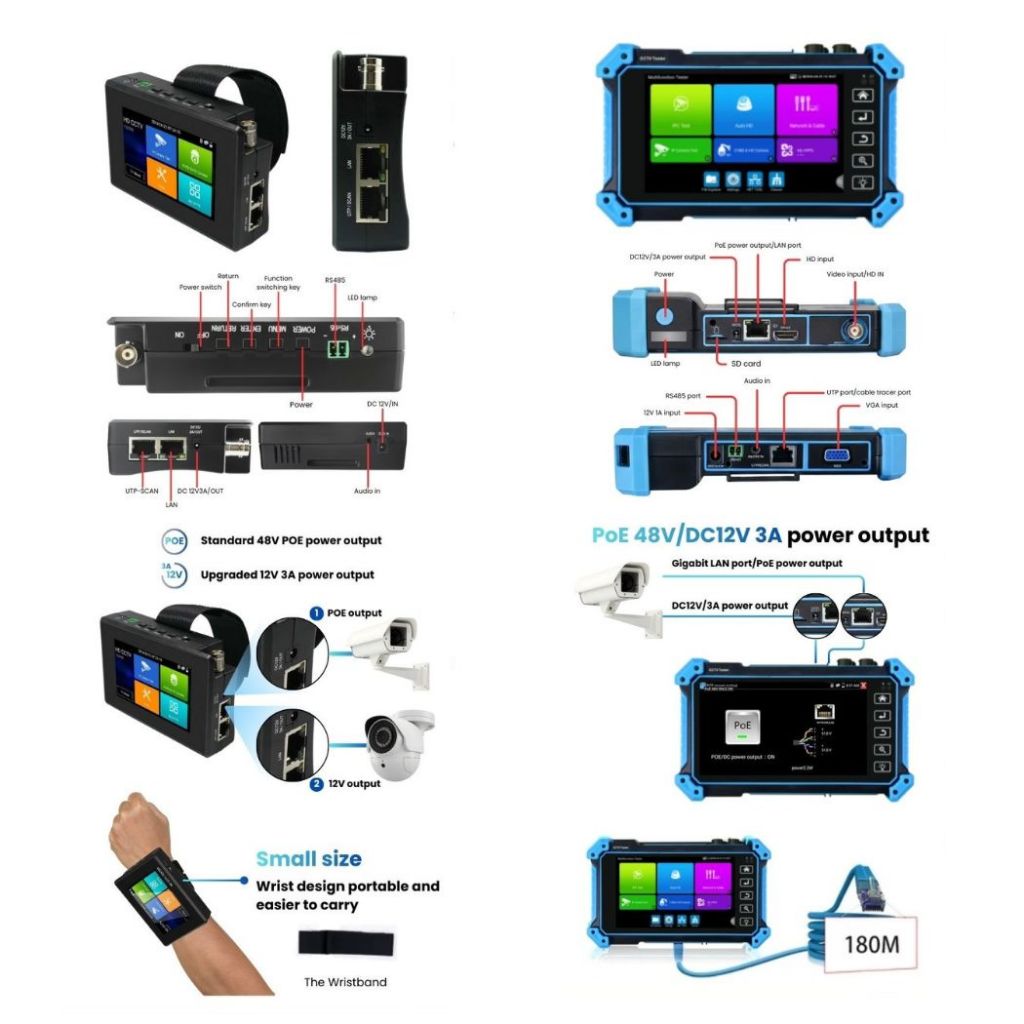 CCTV TESTER IP Camera Diagnostic Tool with POE 12V/3A for H.265