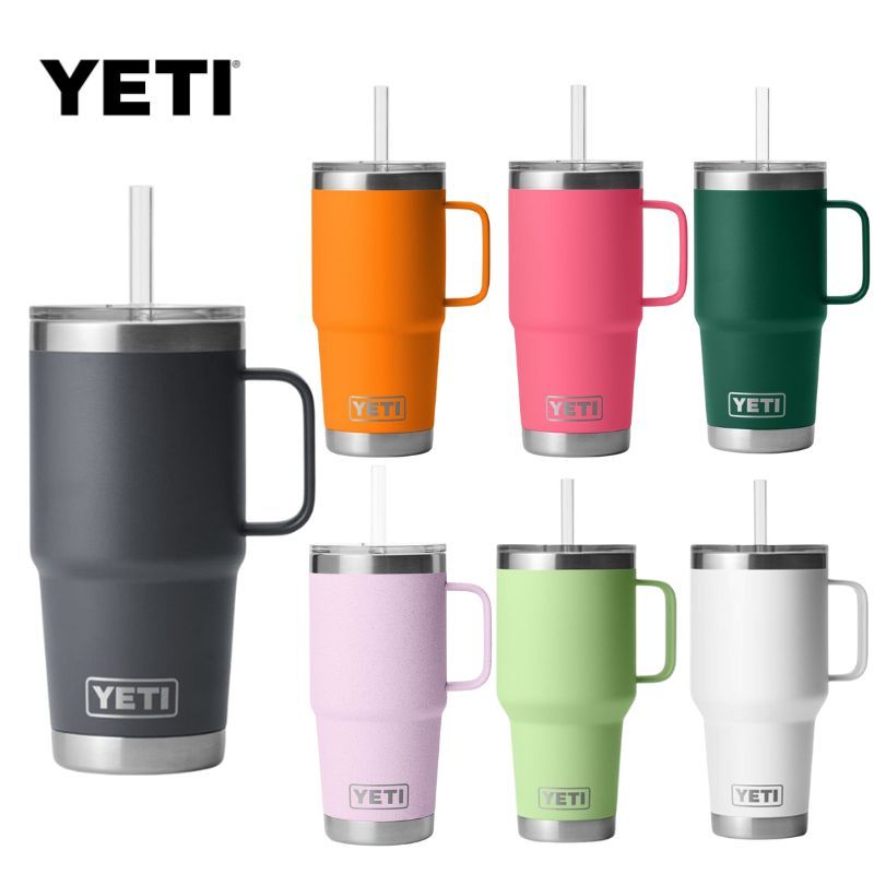 แก้ว Yeti Rambler 25/30/35 oz Straw Mug  WITH STRAW LID วัสดุสแตนเลส เกรด 18/8 ออกแบบสำหรับความสะดวกในการใช้งานและพกพา