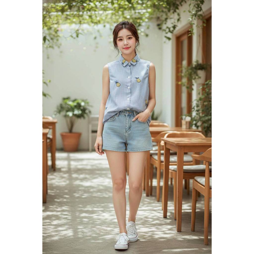 Odile  Sleeveless Shirt รุ่น  A17SH21BL (  bluewhite)