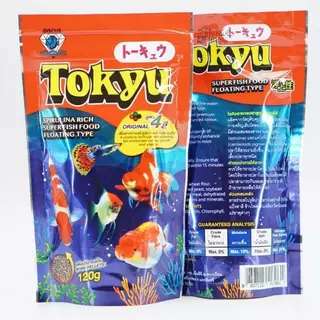 อาหารปลา Tokyu spirulina 120g สูตรผสมสาหร่ายสไปรูรีน่า สำหรับปลาสวยงามทุกชนิด กินดี น้ำไม่ขุ่น