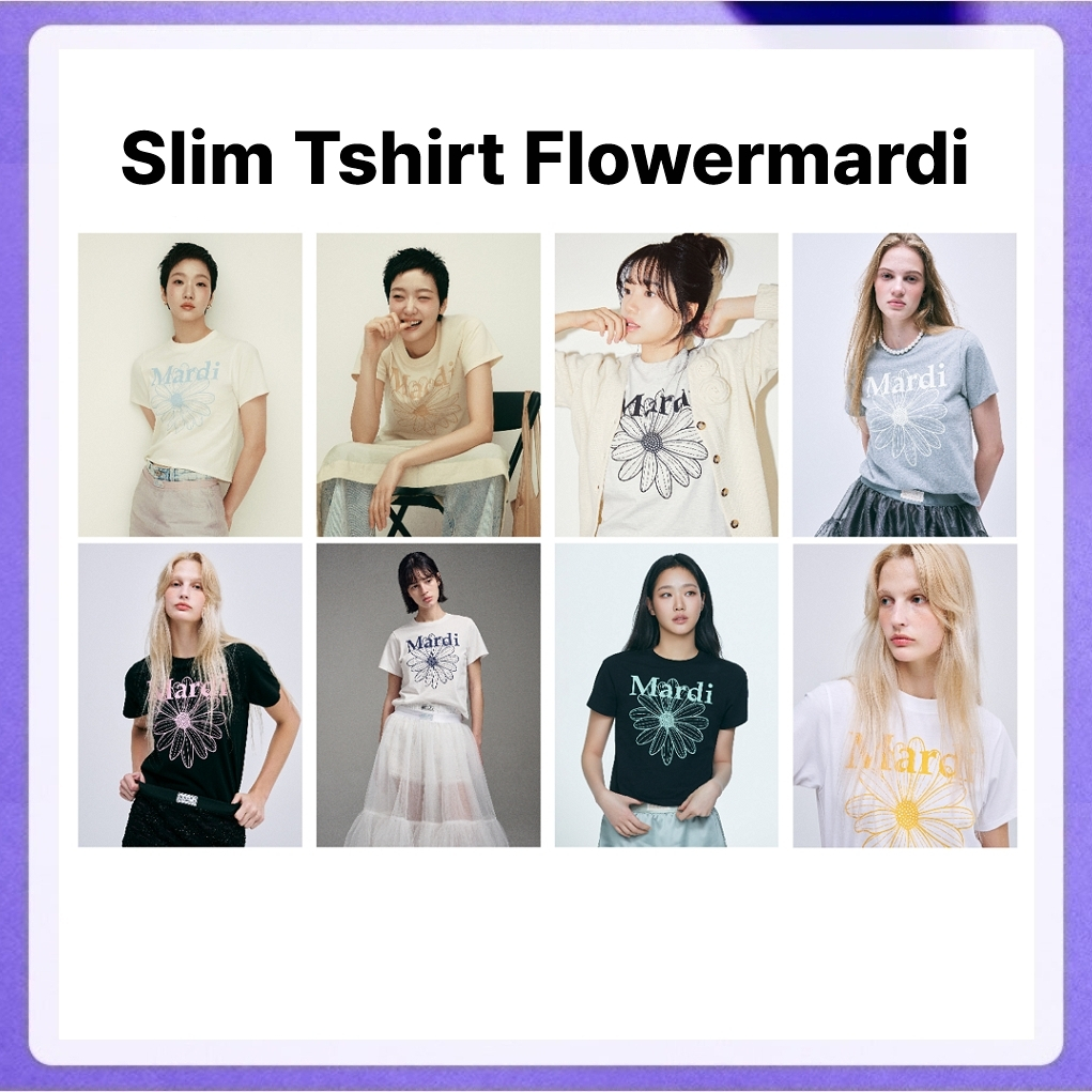 Mardi Mercredi Slim Tshirt Flowermardi / Washing (Charcoal White, Blue White)