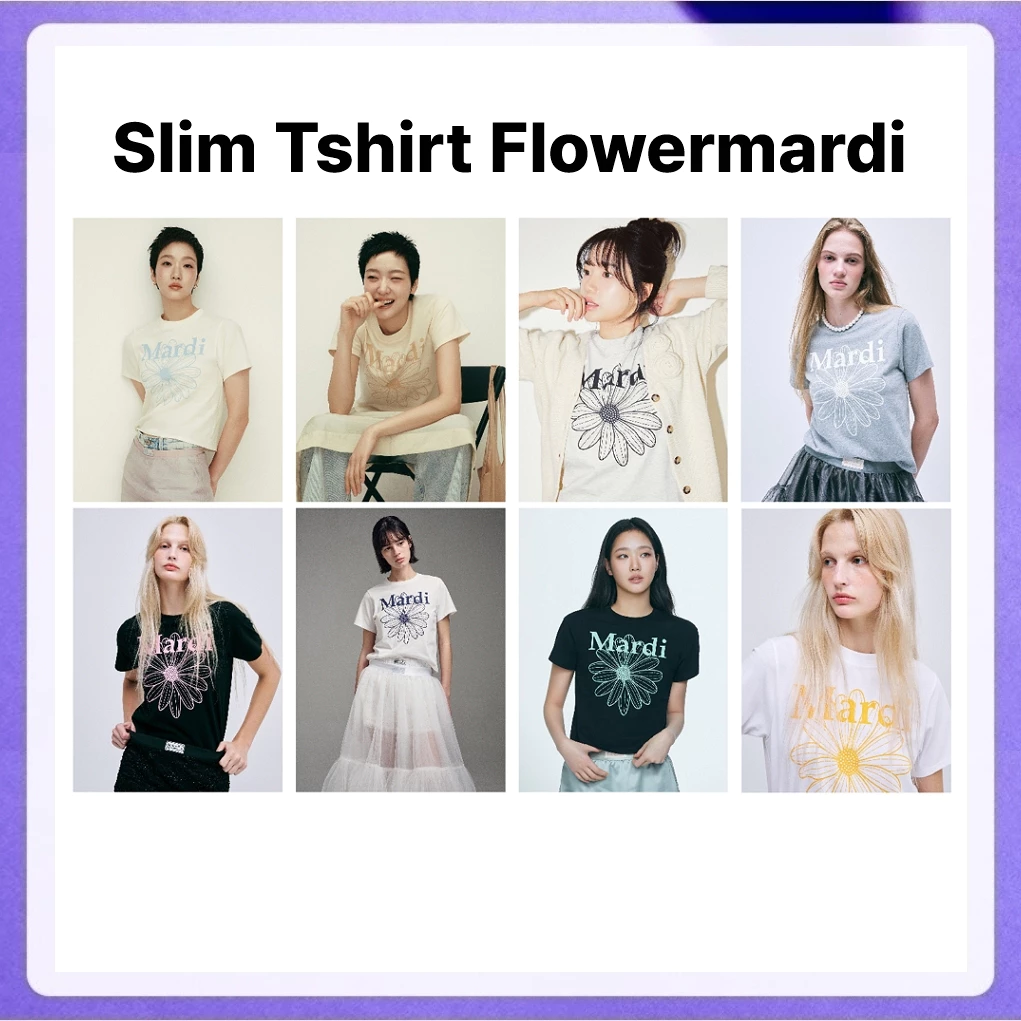 Mardi Mercredi Slim Tshirt Flowermardi / Washing (Charcoal White, Blue White)