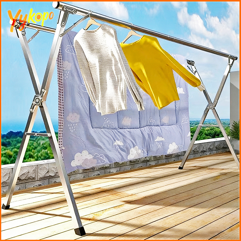 240CM ราวตากผ้า ราวตากผ้าสแตนเลส พับเก็บได้พับเก็บง่าย ยืดหดได้ ราวตากผ้าตัว X ราวตากผ้าคอนโด ที่ตากผ้า