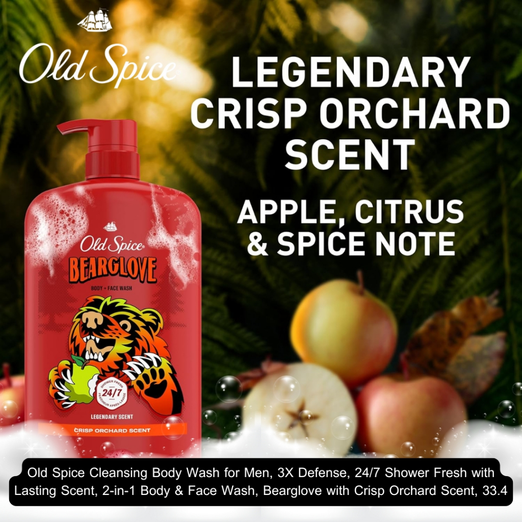 พลังสะอาด 3X Defense นำเข้า Old Spice Cleansing Body Wash for Men, 24/7 Shower Fresh กลิ่น Bearglove สุดฮิต