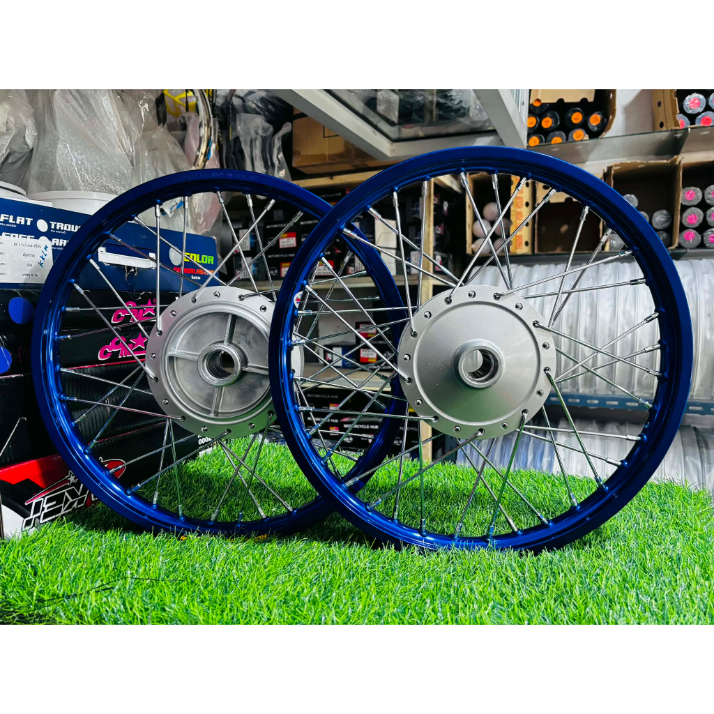 ชุดล้อ ขอบล้อYAMAHA Y80 Y100 เมท111 เบลอา เมทอัลฟ่า(รุ่นดิสเบรคและรุ่นดรัมเบรค)ดุมเดิมวงล้อขึ้นซี่ลวดชุบเส้นใหญ่อย่างดี