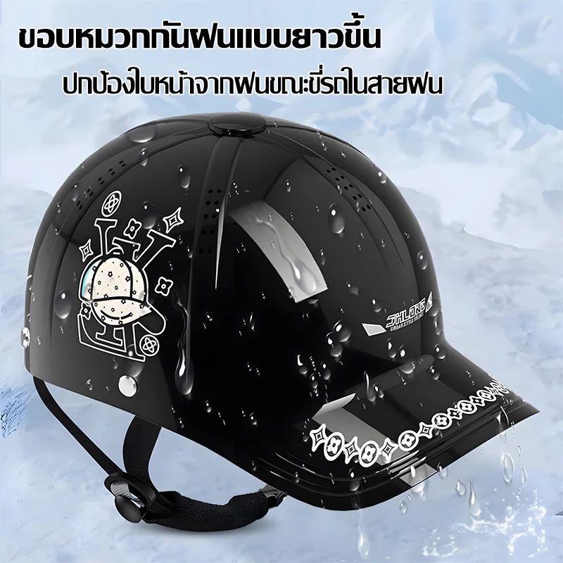 หมวกกันน็อคครึ่งใบ เลนส์สั้นสีดำ เปลือกABS thumbnail 7