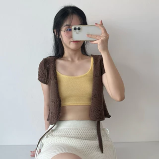 MOMOKA.KNIT🍑 เสื้อคลุมแขนสั้นผูกโบว์หน้า🌺
