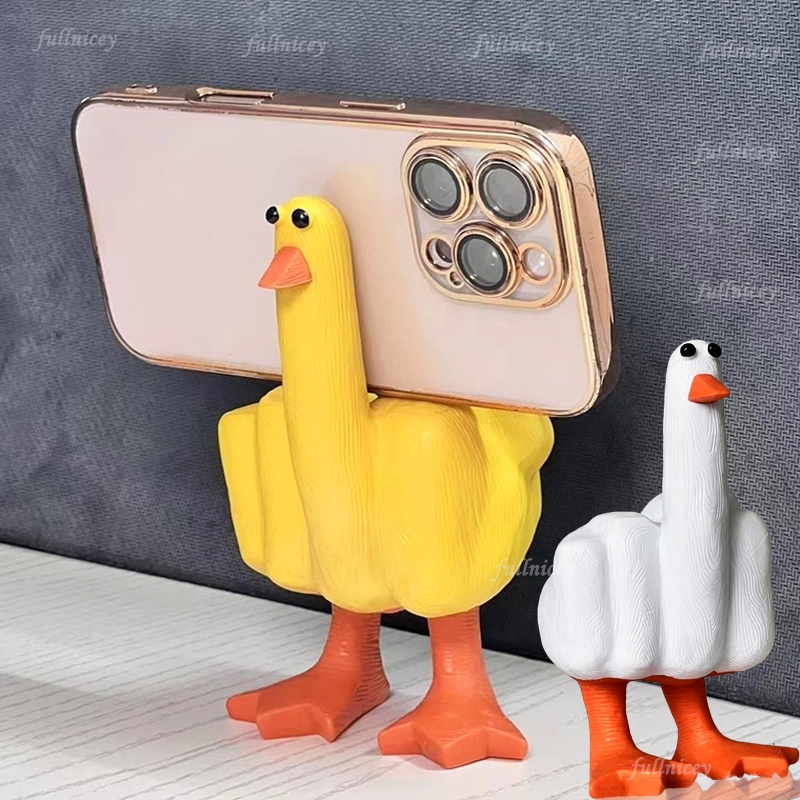 ที่ตั้งโทรศัพท์มือถือ ตุ๊กตารูปเป็ดรูปปั้นลายเป็ดนิ้วกลางโมเดลฟิกเกอร์ของแต่งบ้านพร็อบถ่ายรูปน่ารักๆ