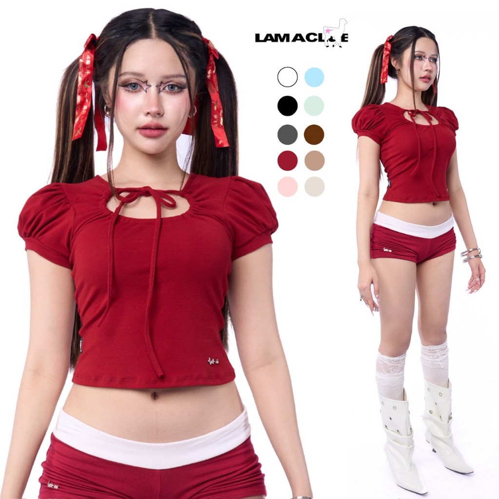 Look top เสื้อแขนตุ๊กตา คอผูกน่ารัก ดีไซน์แขนพอง Clothing Women