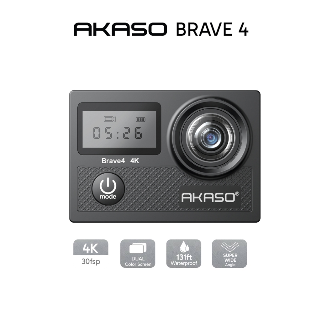 AKASO Brave 4 กล้อง Action Camera แบบ 2 หน้าจอ พร้อมเลนส์ Super-wide Angle | รับประกันสินค้า 1 ปี
