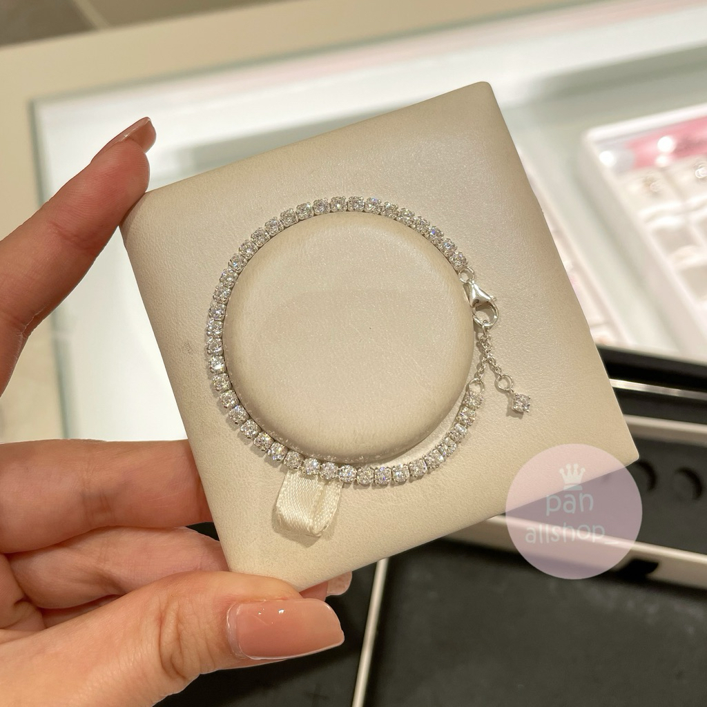 (ของแท้100%)❣️พร้อมกล่องถุง Pandora silver Sparkling Tennis bracelet ข้อมือเพชรสีเงิน
