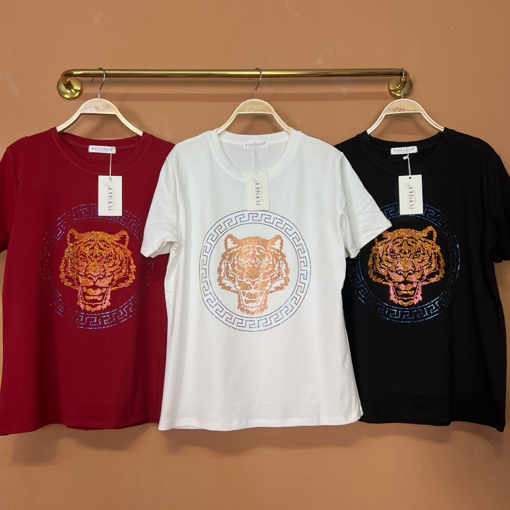 เสื้อยืดป้ายPOPSHOP รุ่น เสือ อก40"-44" ยาว27"