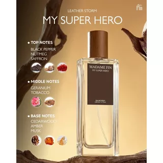 Madame Fin น้ำหอม MY SUPER HERO ขนาด 50ml. 1 ขวด +โลชั่นขนาดพกพา ขนาด 10ml 1 ซอง (คละ)