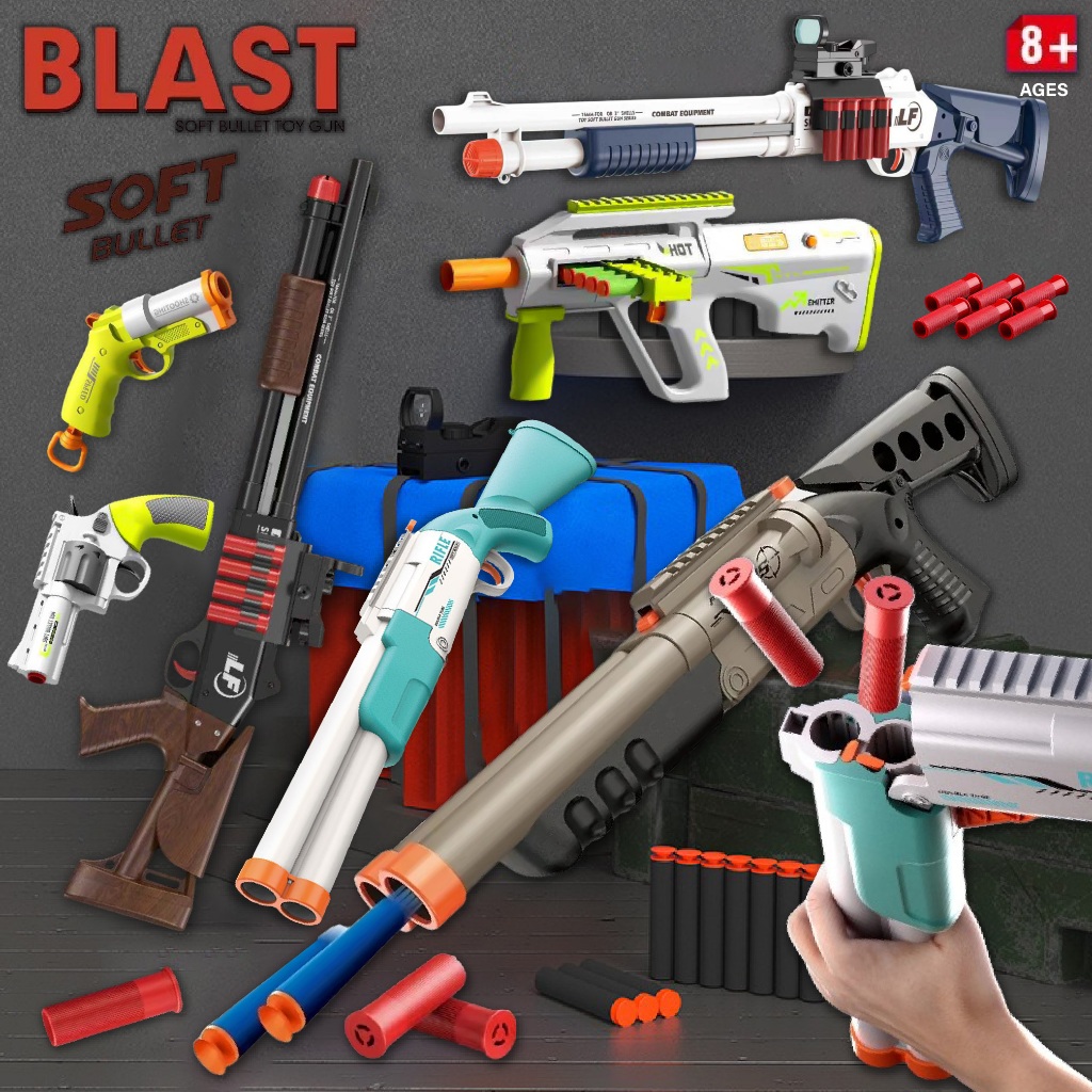 ปืนของเล่น SOFT BULLET ปินลูกซอง ลำกล้องคู่ ลูกกระสุนโฟม มาพร้อมปลอกกระสุน