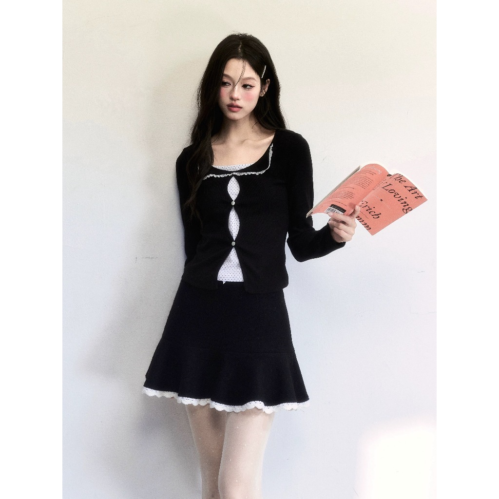 Fragile Heart - Shadow's Monologue Hollow-out Design Polka Dot Knit Sweater