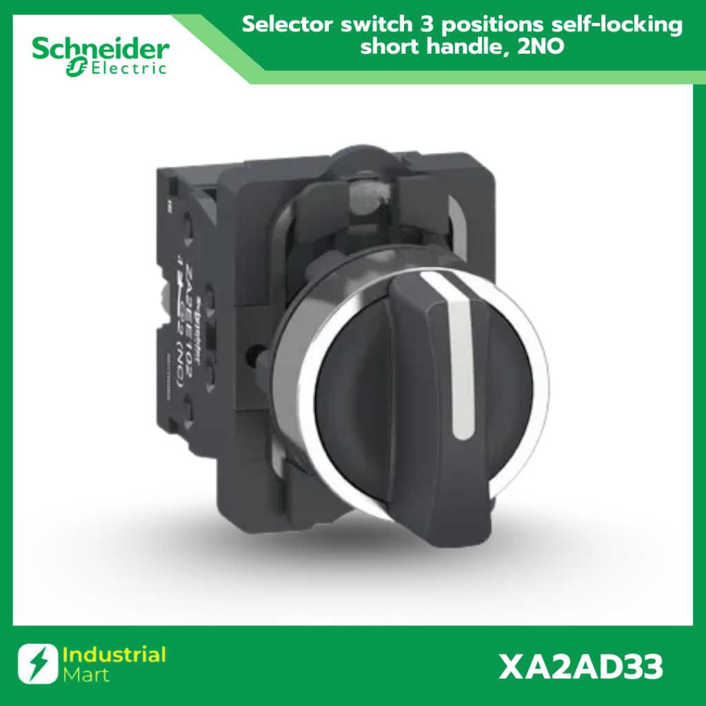 Schneider Electric XA2AD33 (รหัสเก่าXA2ED33) สวิตซ์ซีเลตเตอร์ 3 POS แบบค้าง Ø22mm พลาสติก 2NO Select