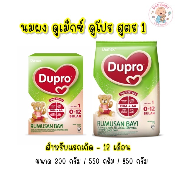 นมดูโปร Dumex Dupro (ดูเม็กซ์ ดูโปร) สูตร 1 สำหรับเด็กแรกเกิด - 12 เดือน