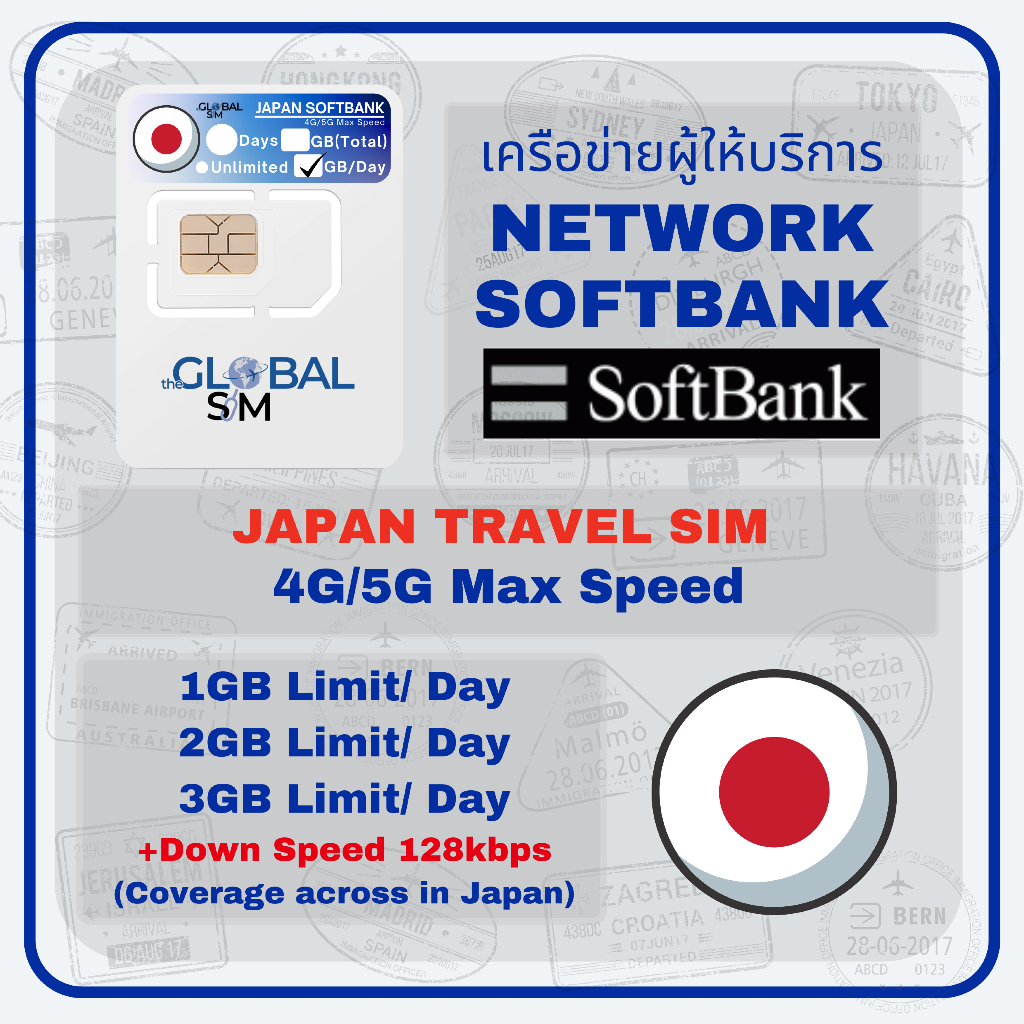 【The Global SIM】Japan SIM ซิมญี่ปุ่น Soft Bank 3 -15 Days 4G/5G Max speed | Limit/ day | Total - รูปที่ 2