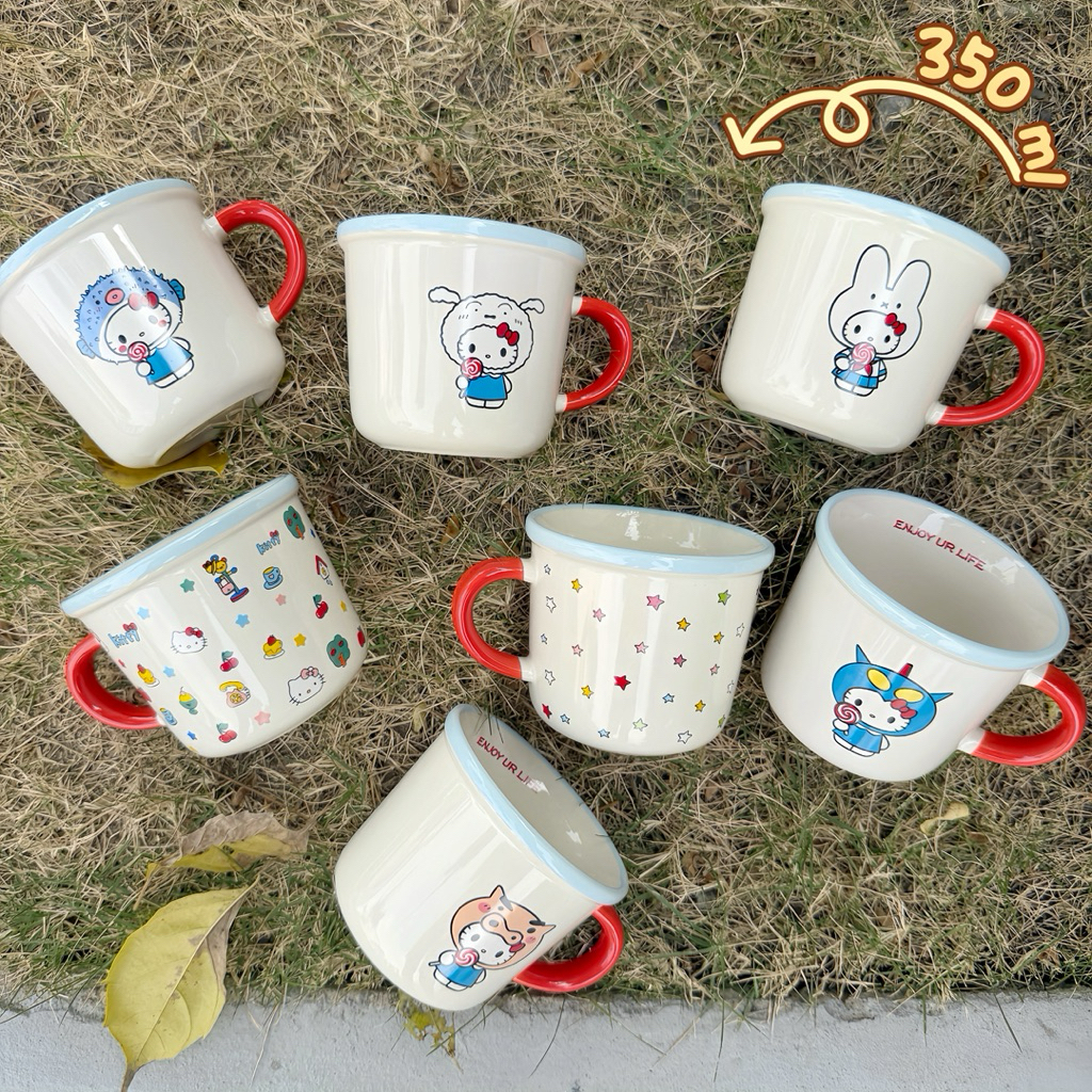 แก้วกาแฟ แก้วเซรามิก มีหูจับ 350 ml ลายการ์ตูนน่ารัก ใส่ร้อนได้ พร้อมส่ง