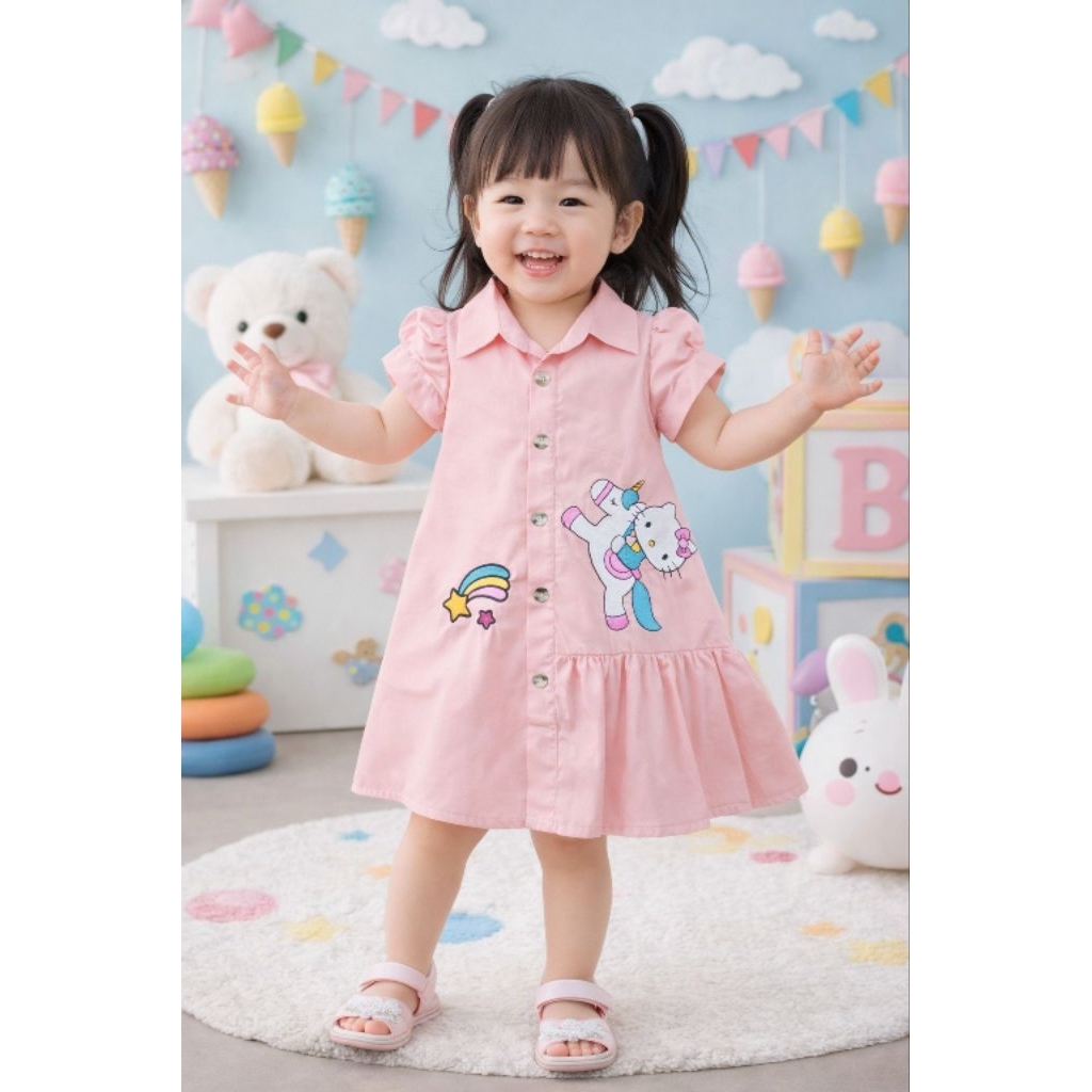 ✨ เดรสยูนิคอร์นสุดคิ้วท์ กระดุมหน้า ผ้าCotton นิ่มๆ ไซส์ 0-5ปี ใส่สบาย ไม่ร้อน ระบายอากาศได้ดี - รูปที่ 6