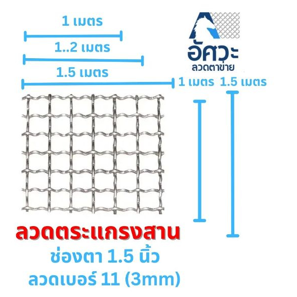 ASV ลวดตาข่ายตะแกรงสาน ช่อง 1.5 นิ้ว กว้าง 1 ,1.2 , 1.5 เมตร x ยาว 1 เมตร ลวดตาข่ายสาน เส้นลวดหยิก