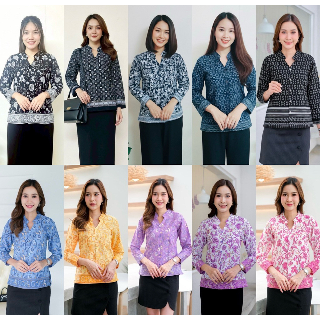 เสื้อแขนยาวปาเต๊ะ ลายดอกบานชื่น