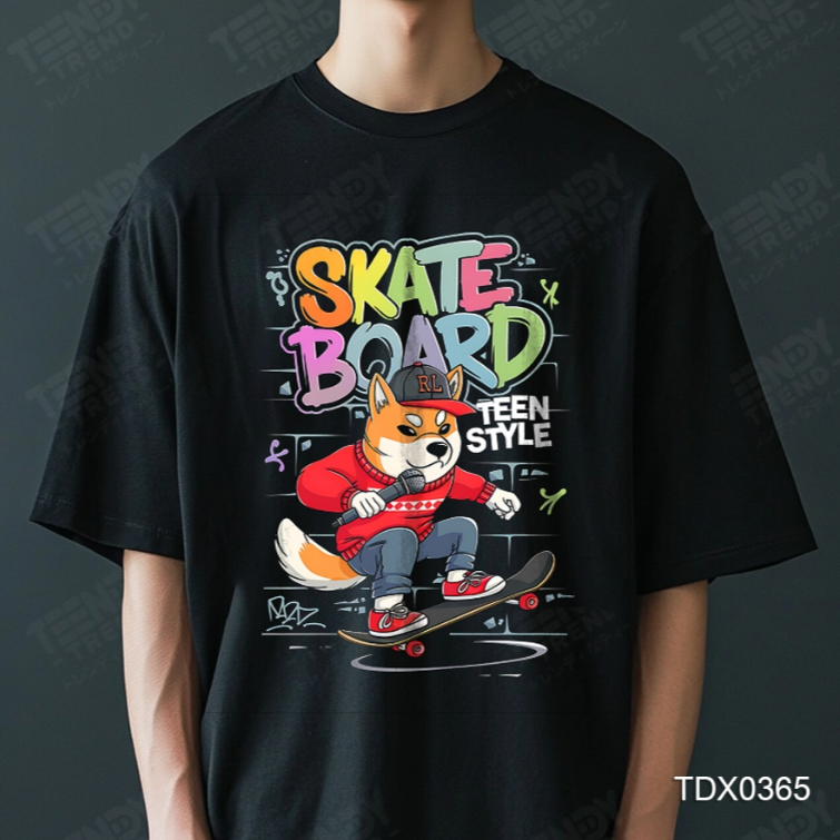 Teendy Trend เสื้อยืดผู้ชาย ผู้หญิง คอตตอน ลายskate สีดำ รุ่นTDX0365-BL